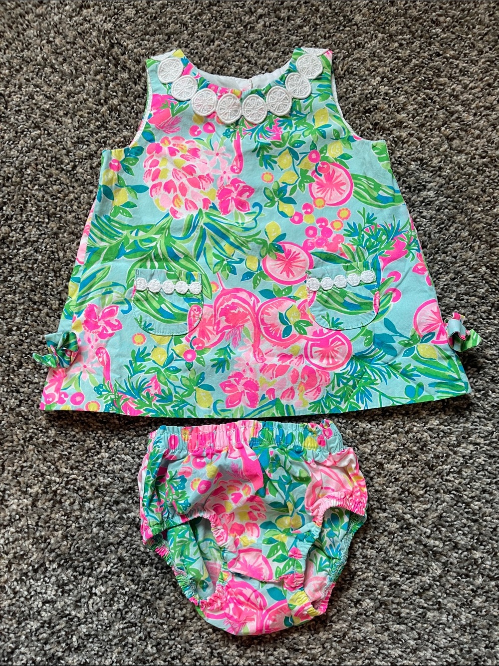 Lilly Pulitzer Floral Tropical Tunic With Diaper Cover - Size 6-12 months